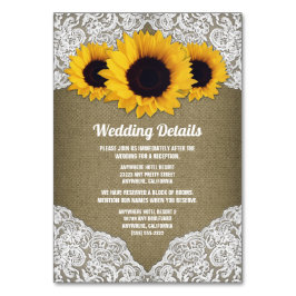 ひまわりバーラップとレース結婚のインサートカード テーブルナンバー