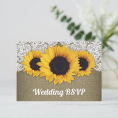 ひまわりバーラップとレース結婚式RSVPカード 出欠カード (スタンド正面)