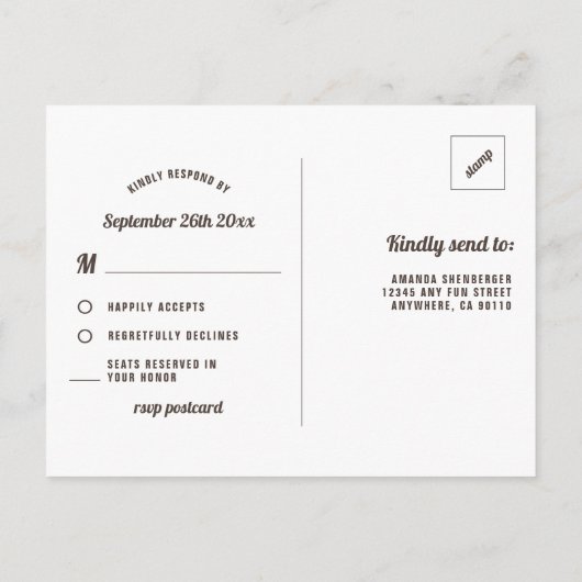 ひまわりバーラップとレース結婚式RSVPポストカード インビテーションポストカード (裏面)