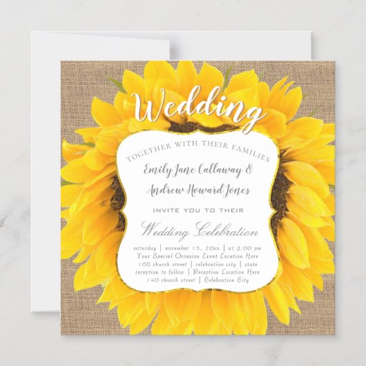 ひまわりバーラップタイポグラフィ結婚式招待状 マグネット招待状 (正面)