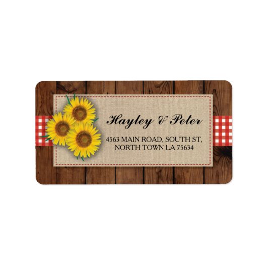 ひまわりバーラップレッドチェックエレガント住所 シール (正面)