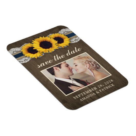 ひまわりバーラップレースの写真セーブザデートマグネット マグネット (右側)