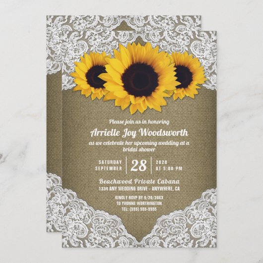 ひまわりバーラップレースブライダルシャワー招待状 招待状 (正面/裏面)