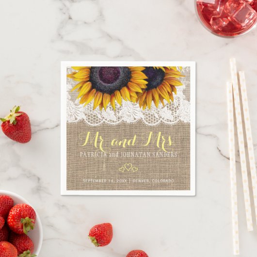 ひまわりバーラップレースmrとrusticの結婚ミセス スタンダードカクテルナプキン (インサイチュ)