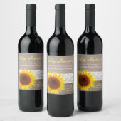 ひまわりバーラップ&クロチェットレース赤ちゃんシャワー ワインラベル (ボトル)