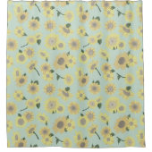 ひまわりパタお洒落ーン黄ブルー シャワーカーテン (正面)