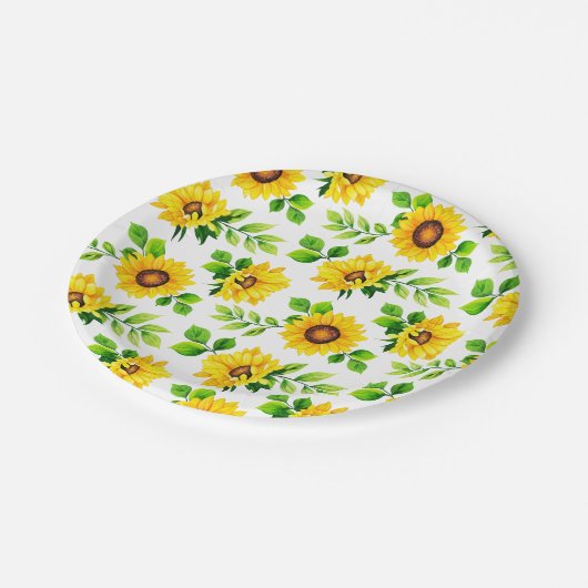 ひまわりパターンカントリーファームハウスバースデーパーティー ペーパープレート (アングル)