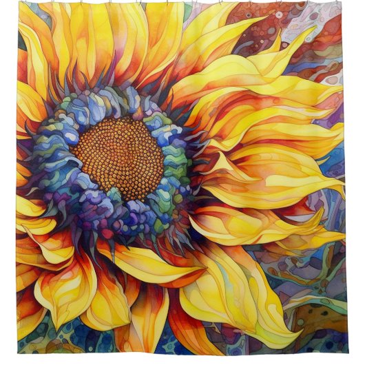 ひまわりパワーウォーター絵画カラー シャワーカーテン (正面)