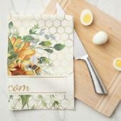 ひまわりパーソナライズされたと蜂 キッチンタオル (四つ折り)
