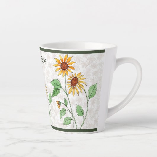 ひまわりパーソナライズされたはカエデの離れ花 カフェラテマグ (右)