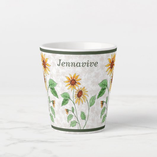 ひまわりパーソナライズされたはカエデの離れ花 カフェラテマグ (正面)