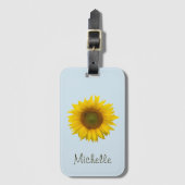 ひまわりパーソナライズされたカントリーフローラブルー ラゲッジタグ (正面縦)