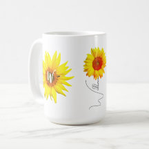 ひまわりパーソナライズされたコーヒーマグ(名前とイニシャル)