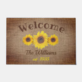 ひまわりパーソナライズされたトリオ – ようこそ ドアマット (正面)