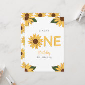 ひまわりパーソナライズされたファーストハッピーバースデーカード カード (正面/裏面インサイチュ)