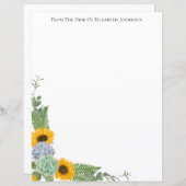 ひまわりパーソナライズされたフローラ緑の文房具 (正面/裏面)