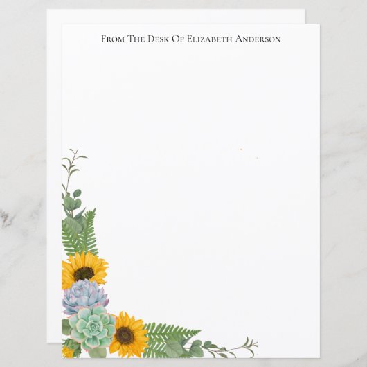 ひまわりパーソナライズされたフローラ緑の文房具 (正面/裏面)