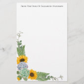 ひまわりパーソナライズされたフローラ緑パーソナル 便箋 (正面)