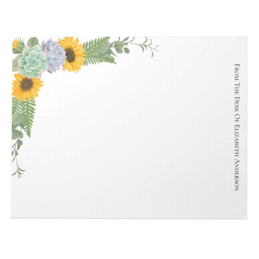 ひまわりパーソナライズされたフローラ緑 ノートパッド (正面)