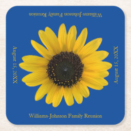 ひまわりパーソナライズされたブルーイベント スクエアペーパーコースター