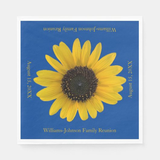 ひまわりパーソナライズされたブルーイベント スタンダードランチョンナプキン (正面)