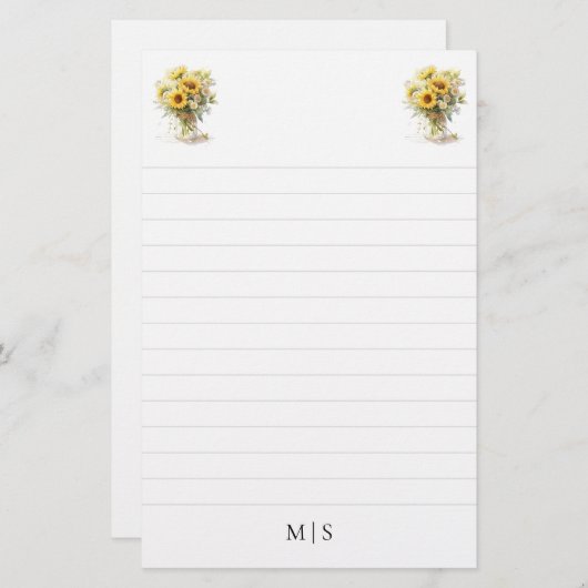 ひまわりパーソナライズされたモノグラム文房具紙 便箋 (正面/裏面)