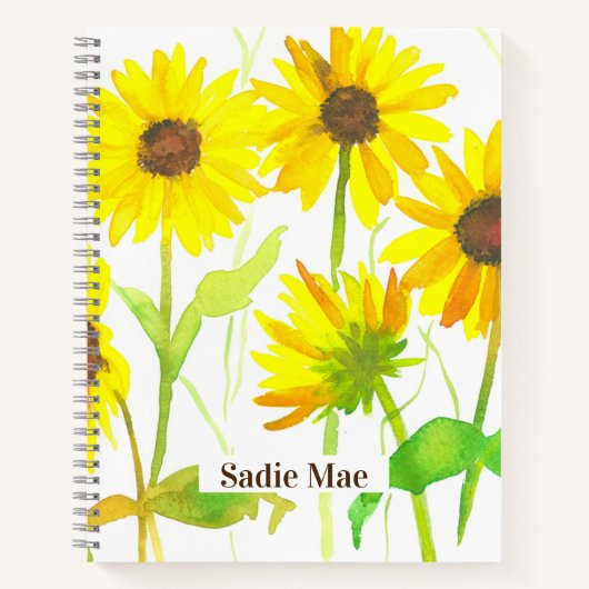 ひまわりパーソナライズされた名前をカスタムするジャーナル ノートブック (正面)