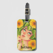 ひまわりパーソナライズされた妖精 ラゲッジタグ (正面縦)