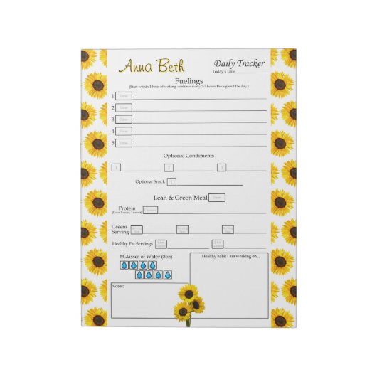 ひまわりパーソナライズされた毎日6食食ジャーナル ノートパッド (回転)
