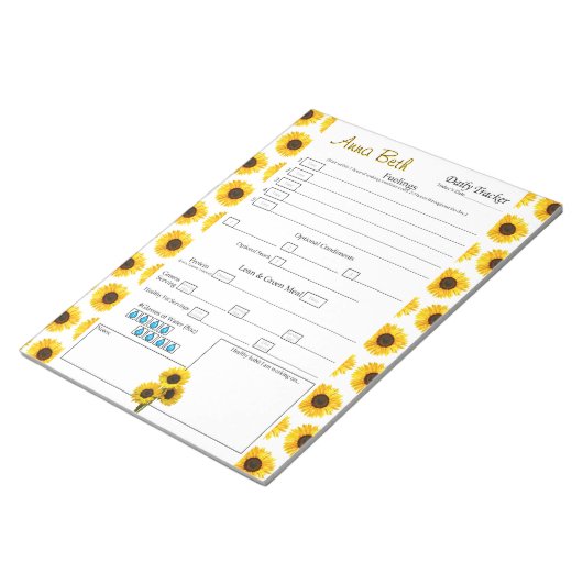 ひまわりパーソナライズされた毎日6食食ジャーナル ノートパッド (アングル)
