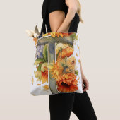 ひまわりパーソナライズされた水彩文字T トートバッグ (クローズアップ)