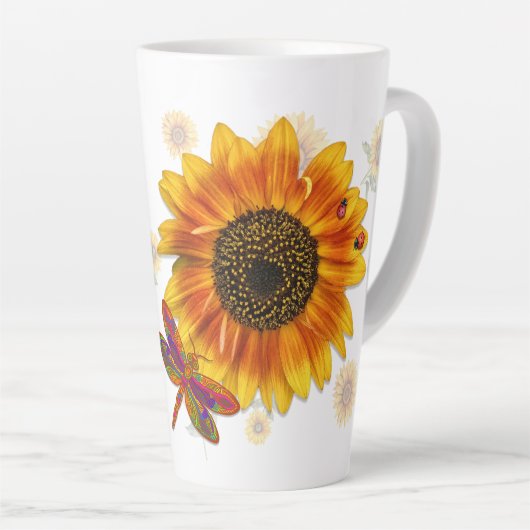 ひまわりパーソナライズされた花 カフェラテマグ (右アングル)