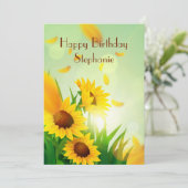ひまわりパーソナライズされた車のためのハッピーバースデー カード (スタンド正面)