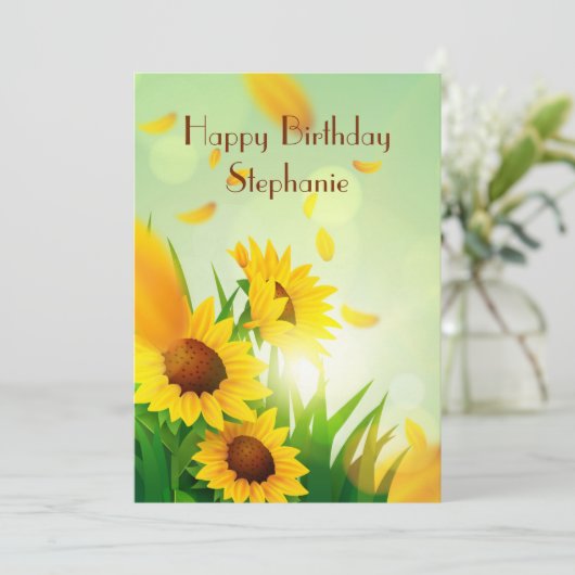 ひまわりパーソナライズされた車のためのハッピーバースデー カード (スタンド正面)