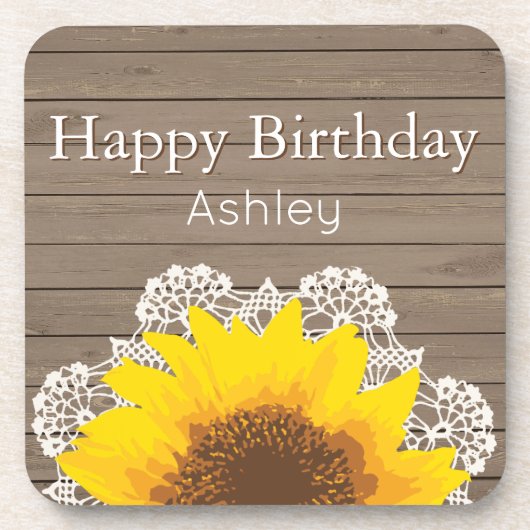 ひまわりパーソナライズされた、レース、木 コースター (正面)