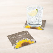 ひまわりパーソナライズされた、レース、木 スクエアペーパーコースター (インサイチュ)