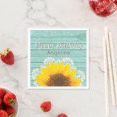 ひまわりパーソナライズされた、レース、木 スタンダードカクテルナプキン (インサイチュ)