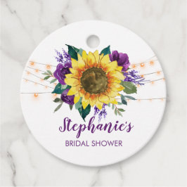 ひまわりパープルフローラサンキューブライダルシャワー フェイバータグ
