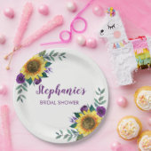 ひまわりパープルフローラブライダルシャワー ペーパープレート (パーティー)