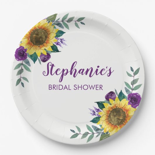 ひまわりパープルフローラブライダルシャワー ペーパープレート (正面)