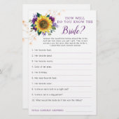 ひまわりパープルライトブライダルシャワーゲーム (正面/裏面)