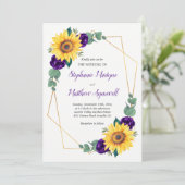 ひまわりパープル幾何学花モダン結婚式 招待状 (スタンド正面)