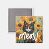 ひまわりヒゲ猫好き誕生日 マグネット (正面/裏面)