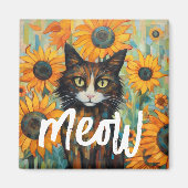 ひまわりヒゲ猫好き誕生日 マグネット (正面)