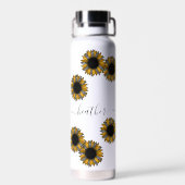 ひまわりヒョウ斑点モノグラムパーソナライズされた名 ウォーターボトル (背面)
