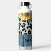 ひまわりヒョウ素朴プリントシック名 ウォーターボトル (正面)