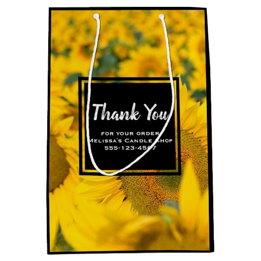 ひまわりビジネスの黄色のフィールド ミディアムペーパーバッグ (正面)