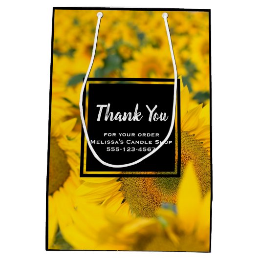 ひまわりビジネスの黄色のフィールド ミディアムペーパーバッグ (裏面)