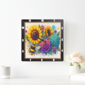 ひまわりビーガーデンウォール スクエア壁時計 (ホーム)