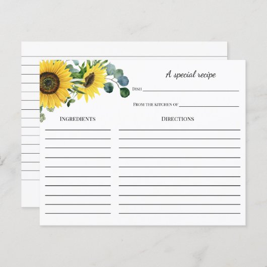 ひまわりビーブライダルシャワーレシピカード (正面/裏面)